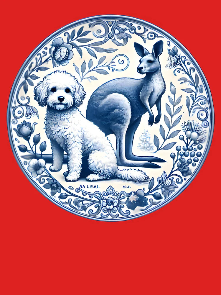 Delft Blue Kangaroo & Bichon Frise – Australian Porcelain Dog Art Classic T-Shirt