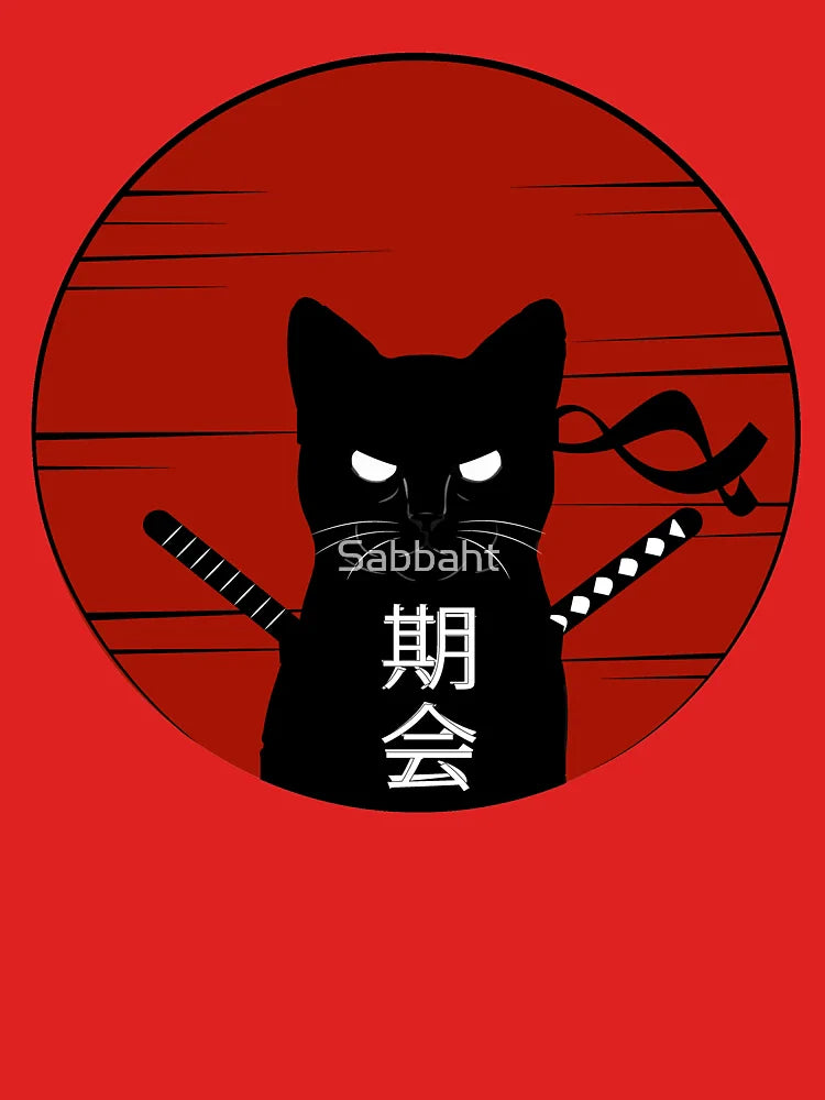 Ninja Cat, Samurai Cat Shirt, Japanese Text, Cat Ninja Shirt Classic T-Shirt