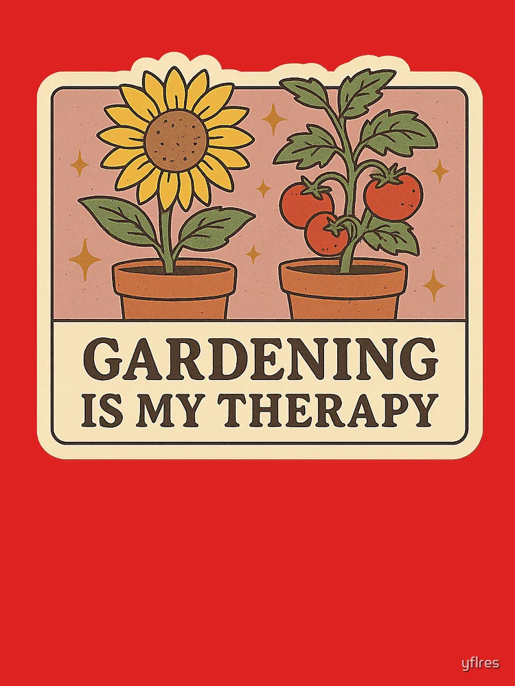 Gardening Is My Therapy – Vintage Plant Sticker | Sunflower & Tomato Pot Illustration Classic T-Shirt
