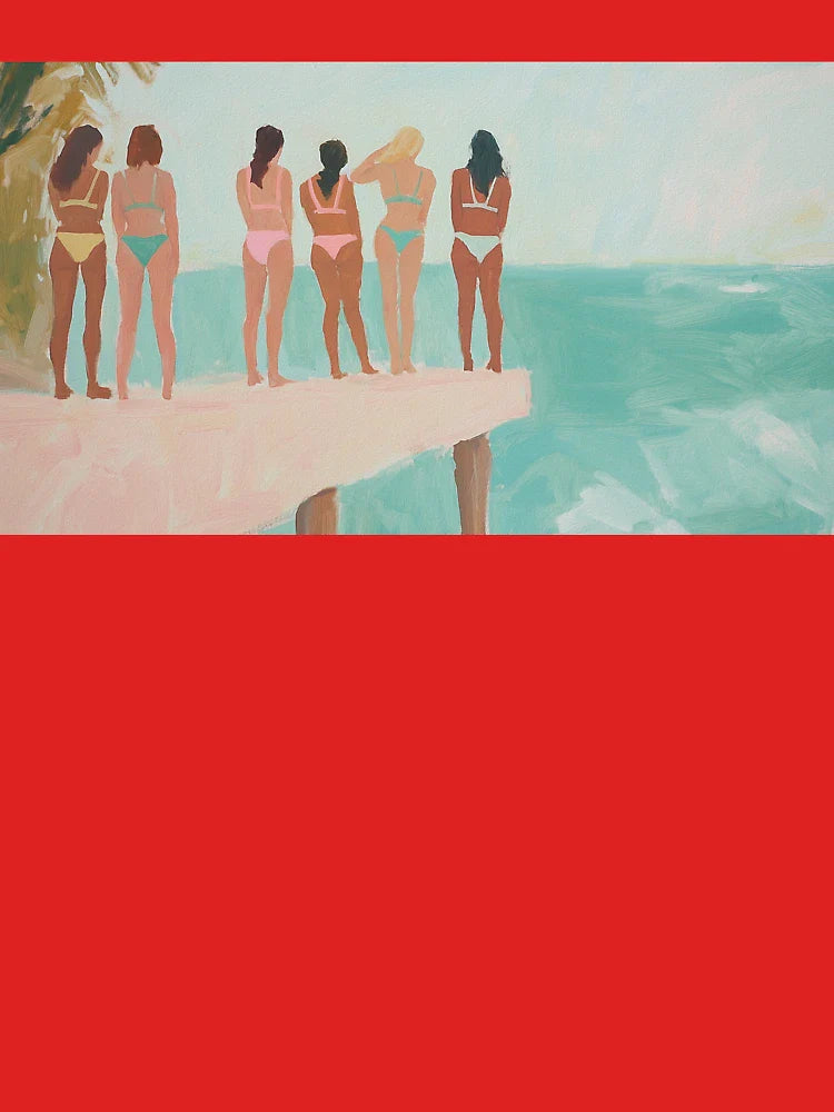 Colorful Coastal Beach Painting of Women in Bikinis Classic T-Shirt