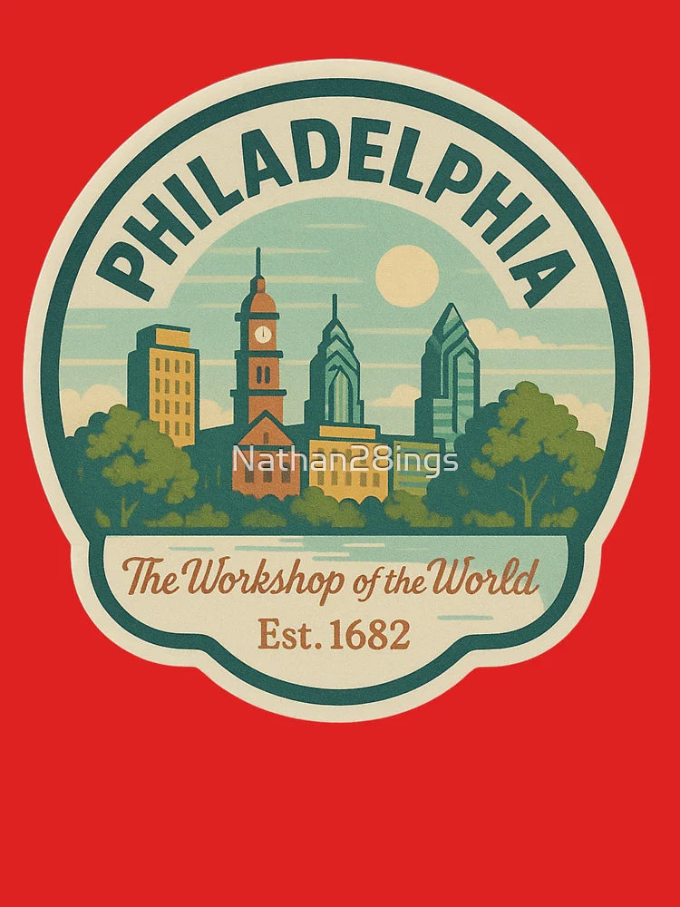 Philadelphia Spring Cityscape Sticker – Vintage "Workshop of the World" Design Classic T-Shirt