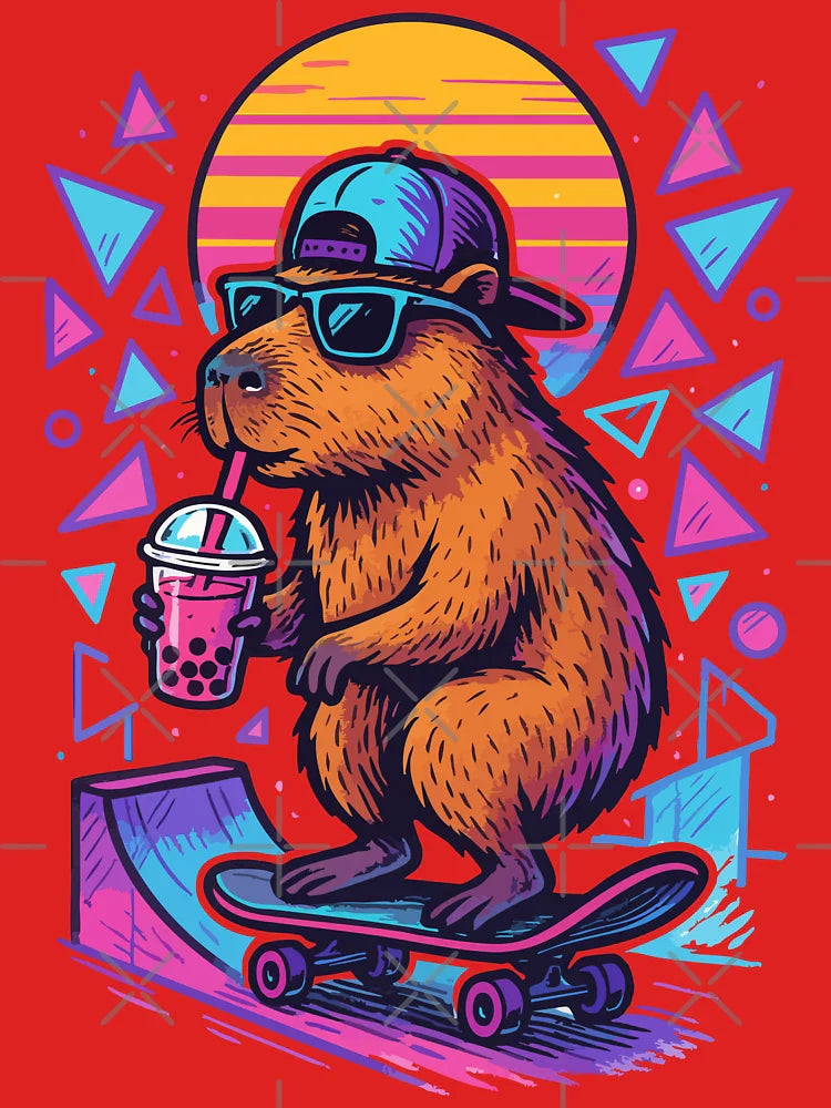 Capybara Skater Drink Bubble Tea Retro Classic T-Shirt