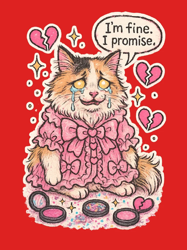 I’m Fine, I Promise – Messy Coquette Crying Cat Classic T-Shirt