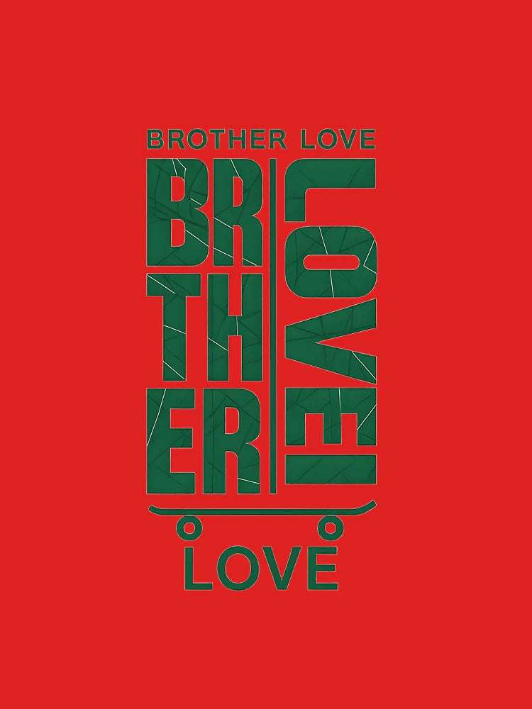 Brother Love T-Shirt | Skateboard Style Vertical Typography Tee | Urban Graphic Brother Quote Shirt | Green Outline Skateboard Design Classic T-Shirt