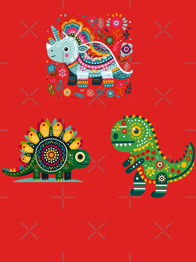 Three Cute Colourful Dinosaurs STICKER/MAGNET PACK - Scandinavian Folk Art by heidiannemorris © Classic T-Shirt