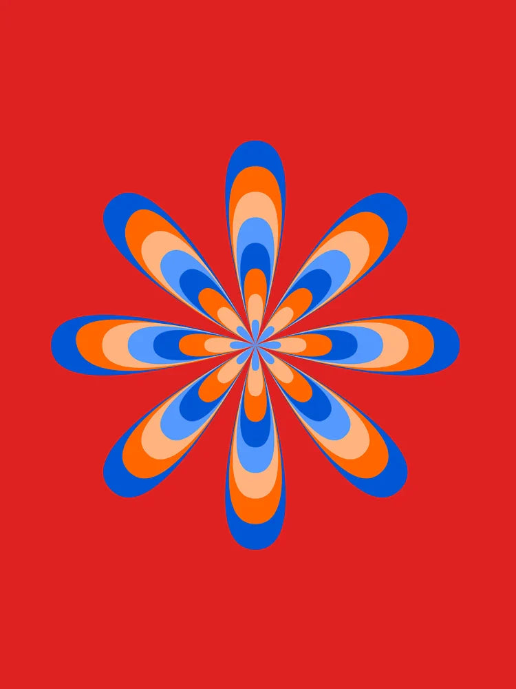 Orange Blue Groovy Retro Daisy Classic T-Shirt