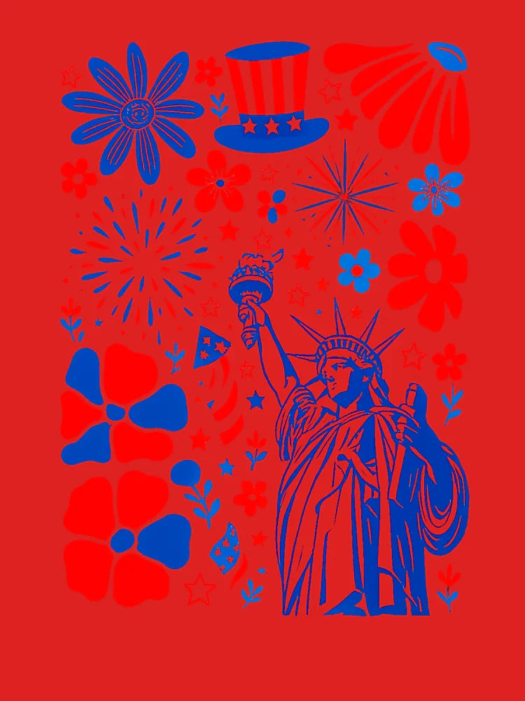 Boho Floral Retro 4th Of July Statue Of Liberty America  Classic T-Shirt