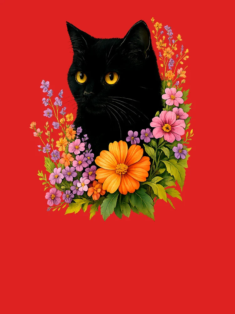 Black Cat Flower Floral Cute Kitten Graphic Classic T-Shirt