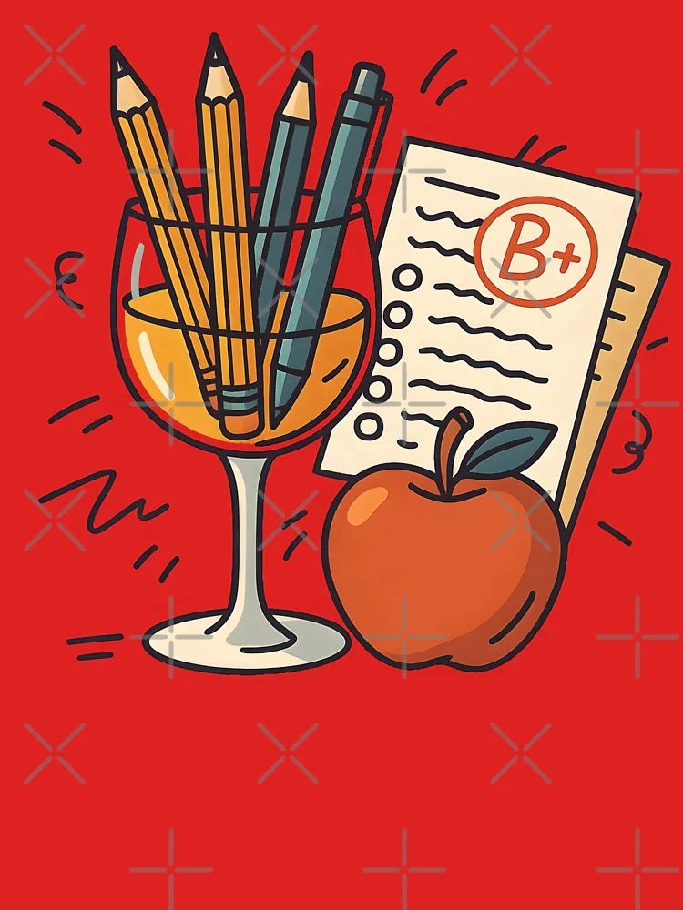 Teach Grade Wine Repeat | Funny Teacher Appreciation Week Gift | Wine Glass & Pencil Vector Art | Relaxed Teacher Life Design Classic T-Shirt