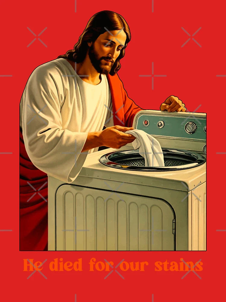 Funny Jesus Laundry T-Shirt: He Died For Our Stains - Religious Humor Tee Classic T-Shirt