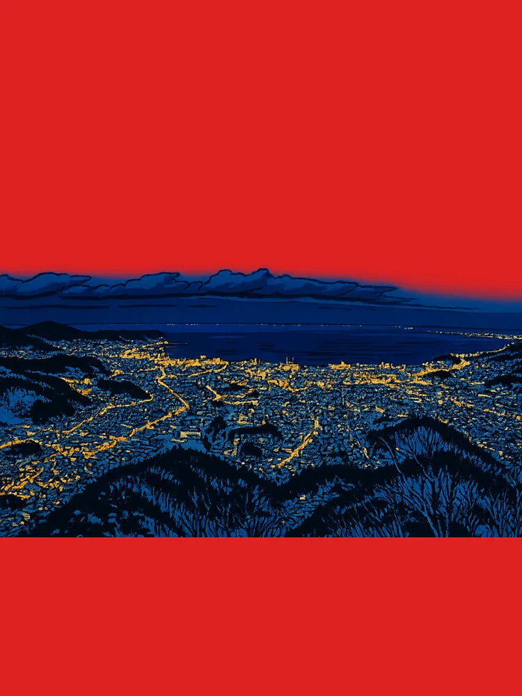 Otaru Night View from the Mountain | Retro Urban Glow - Panorama Perspective Classic T-Shirt