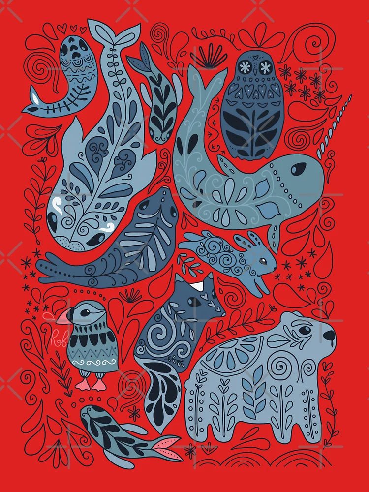 Arctic animals. Narwhal, polar bear, whale, puffin, owl, fox, bunny, seal. Classic T-Shirt