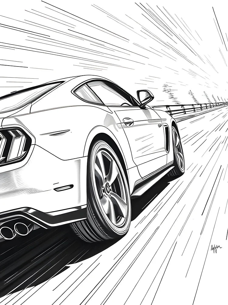 Cool Black and White Mustang Side View Fast Artwork Classic T-Shirt