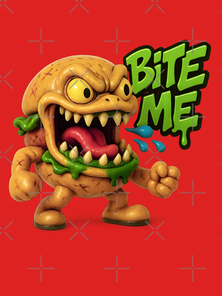 Ferocious Burger Monster Says “Bite Me” Classic T-Shirt