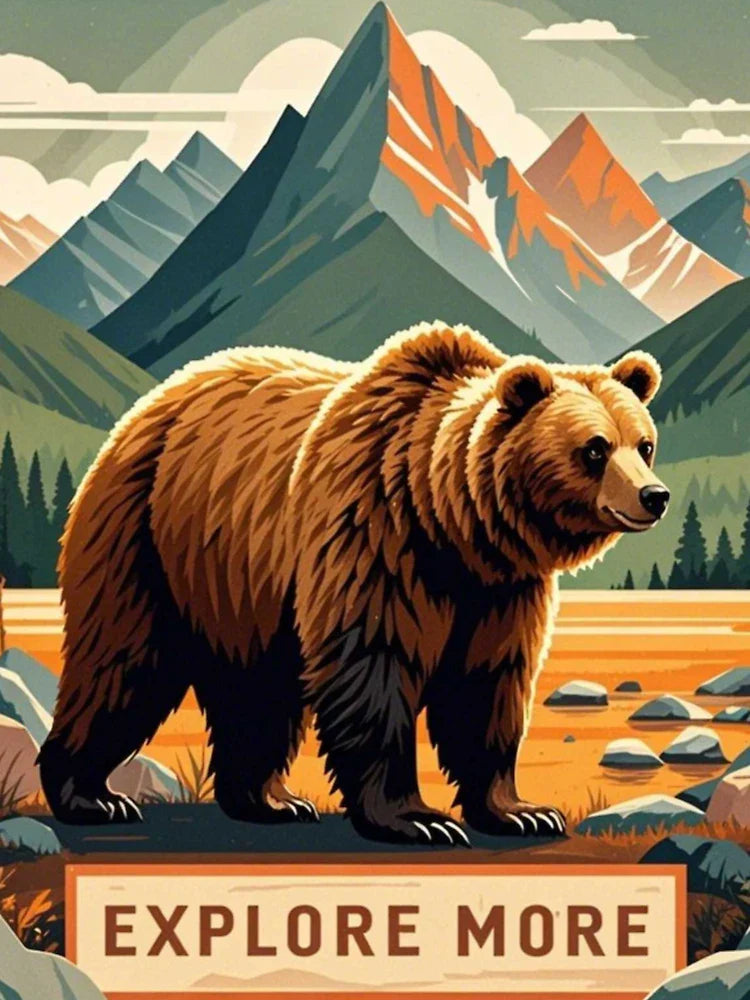 Giant Bear Standing By The Mountain Retro Style  Classic T-Shirt