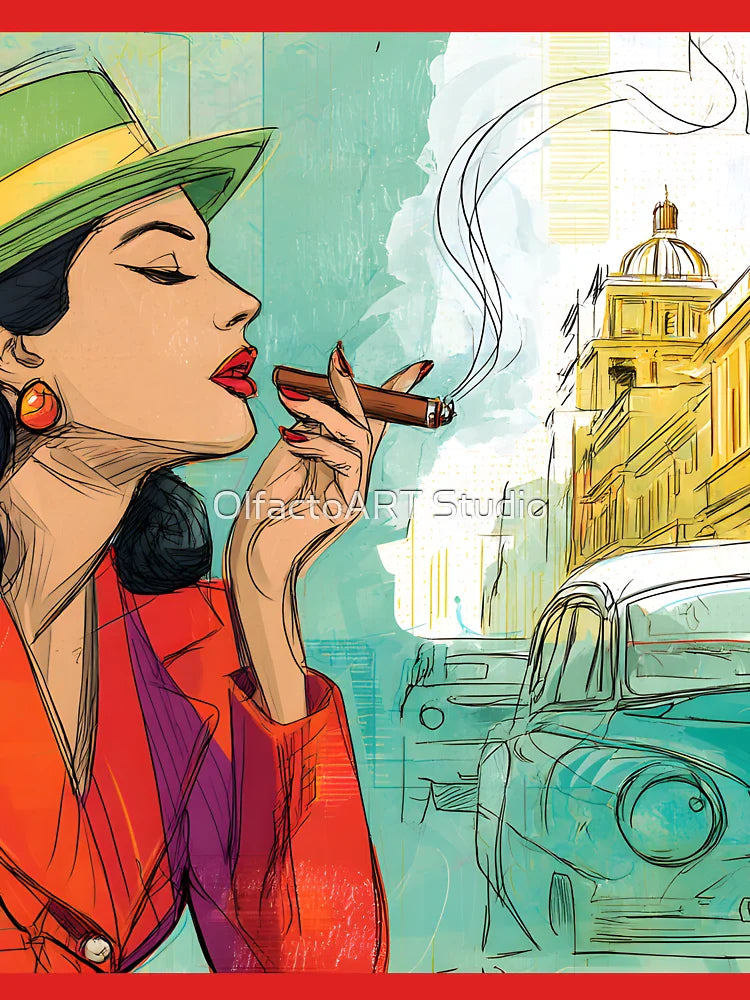 Channel Retro Glamour in Havana - Elegant Fashionable Woman Smoking Cigar and Vintage Street Style Classic T-Shirt