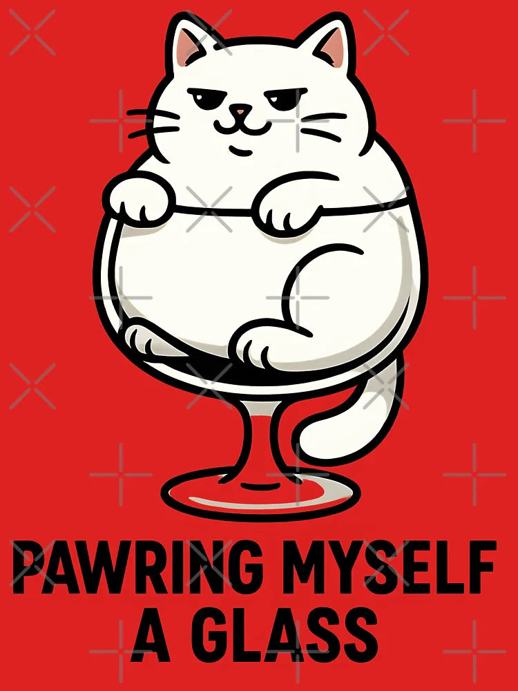 Chonky White Cat in Wine Glass | Funny Wine Cat Art | “Pawring Myself a Glass” | Cute Pet Humor | Vector Art Classic T-Shirt