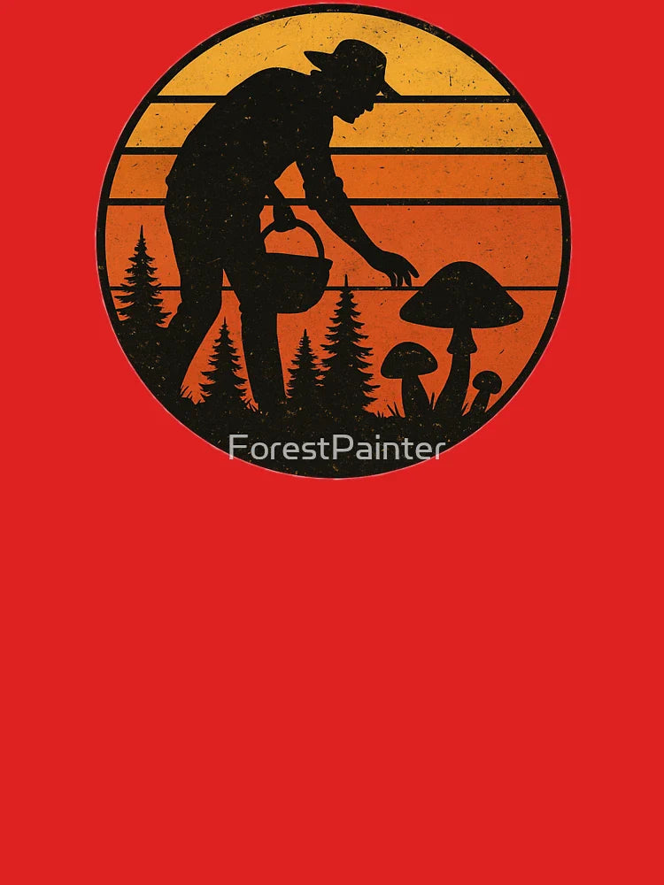 Fungi Forager – Retro Sunset Mushroom Picker Classic T-Shirt