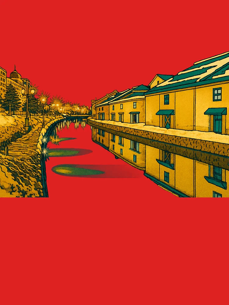 Otaru Canal Night Glow | Retro Winter Reflections - Historic Vibe Classic T-Shirt