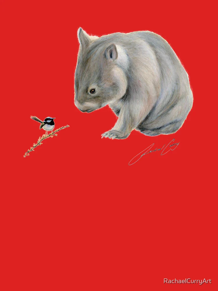 Wombat and Blue Wren Friends with signature. Superb blue fairy wren.  Classic T-Shirt