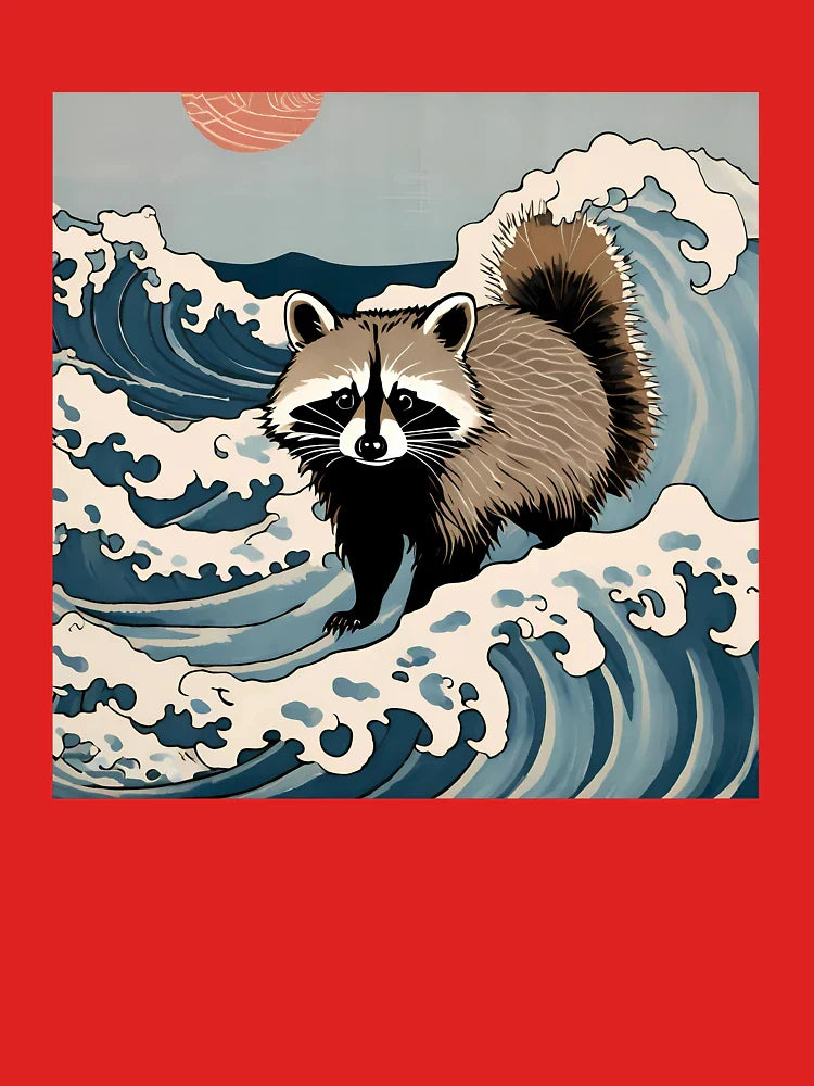 Japanese Wave Raccoon – Cute Ukiyo-e Style Animal Art  Classic T-Shirt