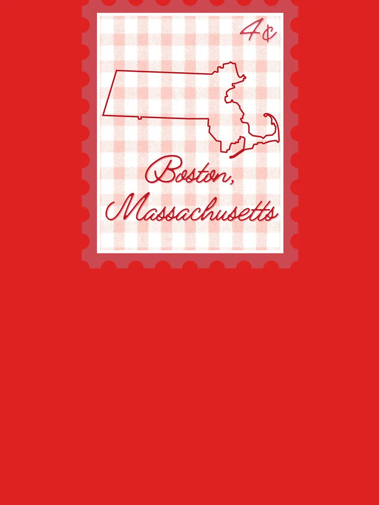 Boston Massachusetts pride red gingham heart stamp design Classic T-Shirt