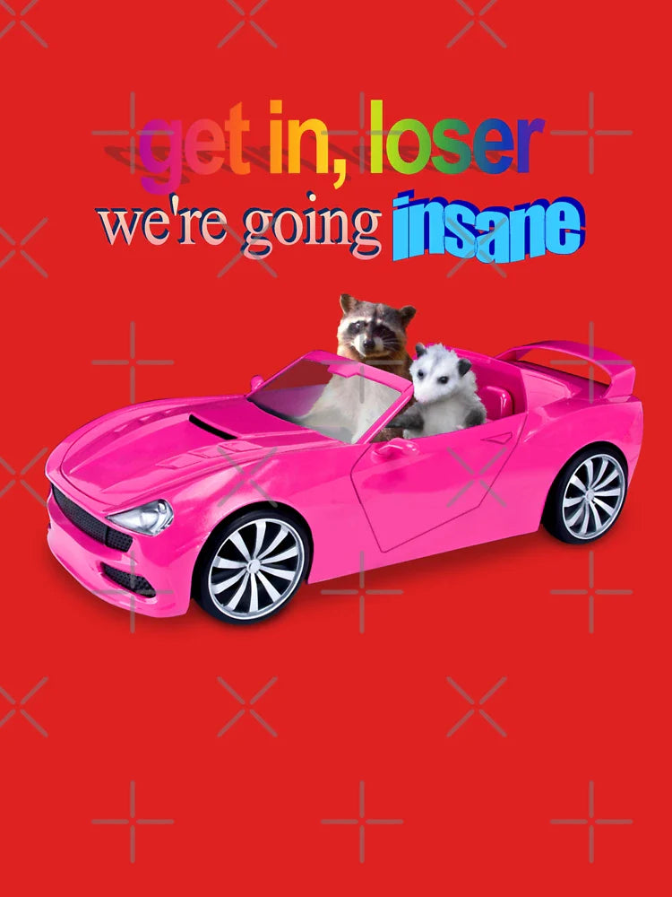 Get in loser, we're going insane raccoon possum word art  Classic T-Shirt