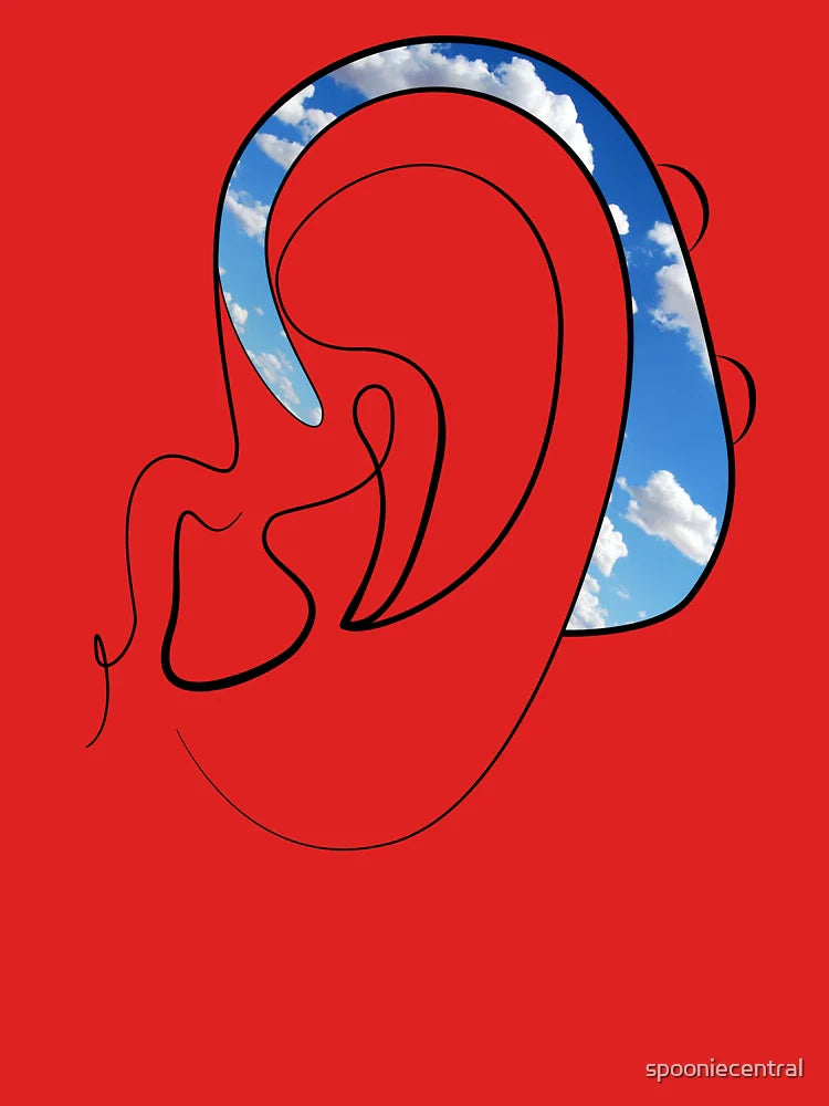 Hearing Aid Line Art with Blue Sky and Clouds Classic T-Shirt