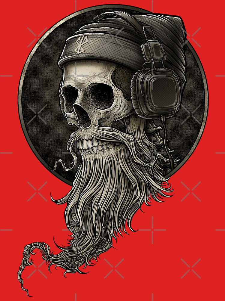 Viking Vintage Skull Beard with Headphone  Classic T-Shirt
