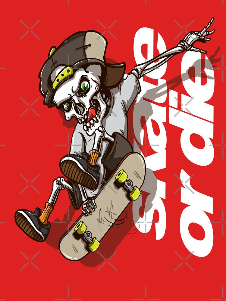 Cool Skeleton Riding Skateboard Cartoon Classic T-Shirt