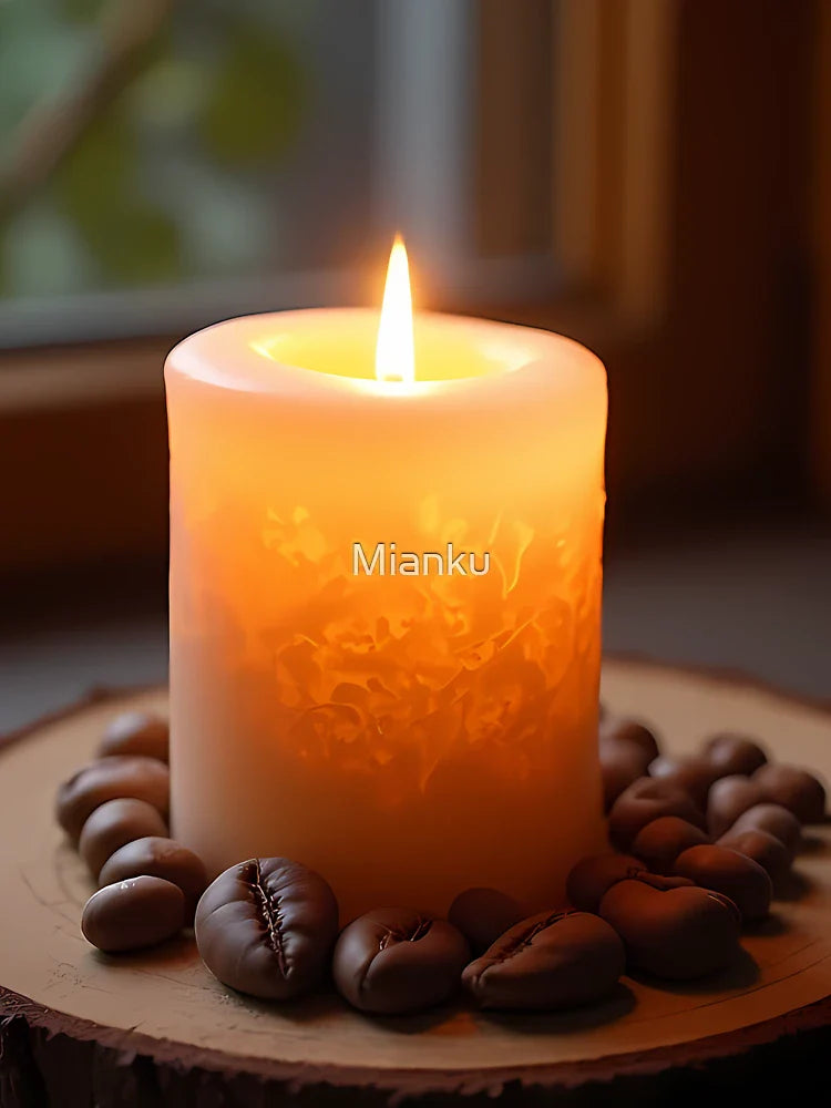Burning candle with coffee beans on a rustic board Classic T-Shirt