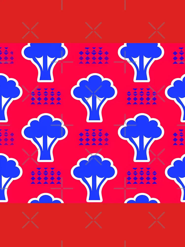 Modern Blue Broccoli Art On Red Pattern Classic T-Shirt