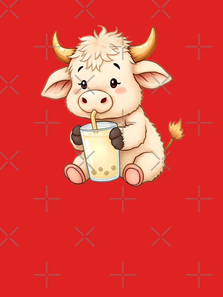 Cute Baby Highland Cow with Bubble Tea Classic T-Shirt