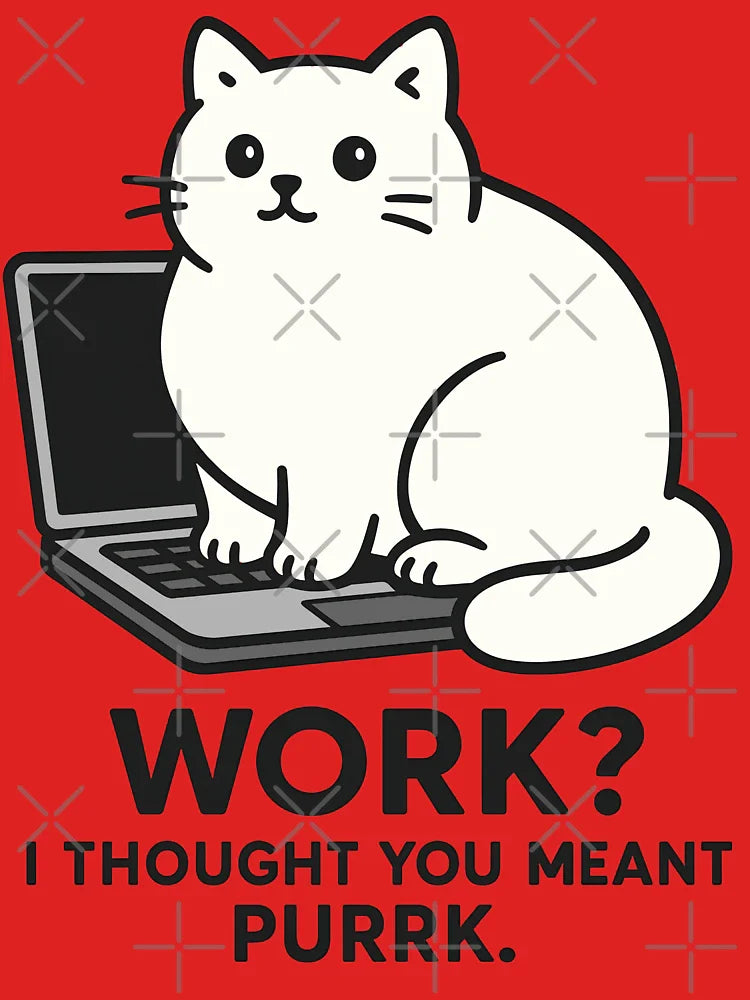 Chonky Cat on Laptop | Funny Work from Home Cat Art | “Work? I Thought You Meant Purrk” | Cute Vector Cat Classic T-Shirt