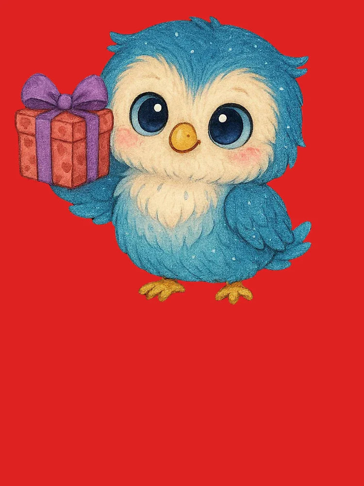 Cute Blue Owl with Gift Box – Adorable Holiday or Birthday Bird Illustration Classic T-Shirt