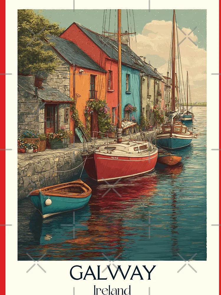 Galway City Poster – Fishing Boats & Painted Storefronts Classic T-Shirt