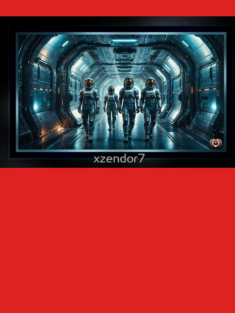 Astronaut Rescue Crew Marching Through a Futuristic Starship Corridor AI Concept Art by Xzendor7 Classic T-Shirt