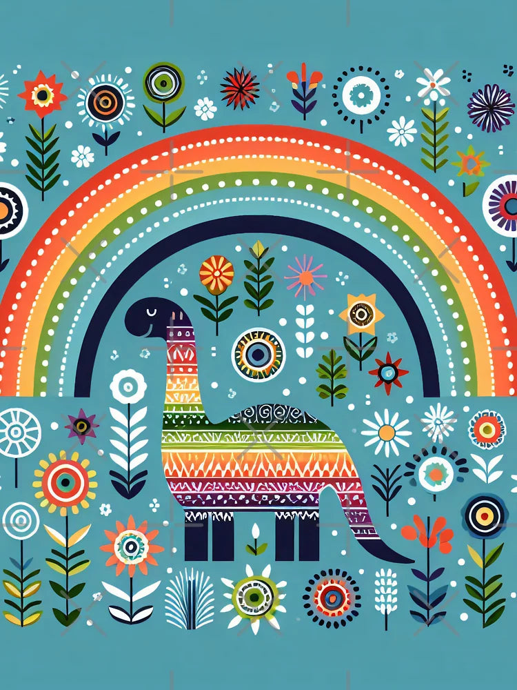 Cute Diplodocus Dinosaur with Rainbow and Flowers - Scandinavian Folk Art by heidiannemorris © Classic T-Shirt
