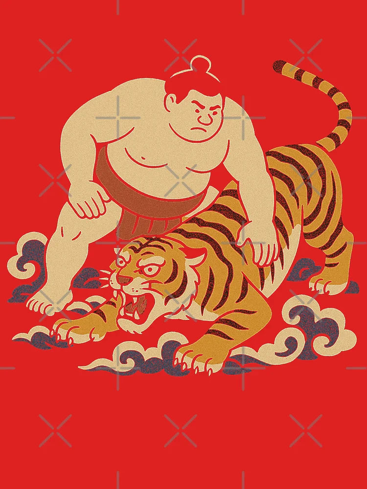 Vintage Japanese Sumo Wrestler and Tiger Classic T-Shirt