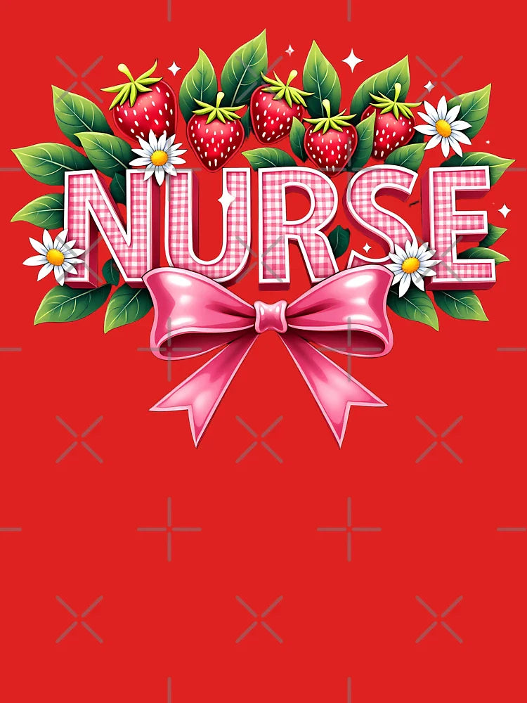 Preppy Nurse Strawberry Coquette Bow, Cute Strawberry RN CNA T-Shirt Classic T-Shirt
