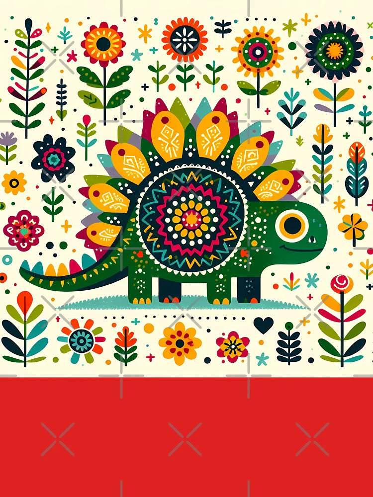 Cute Stegosaurus with Flowers - Scandinavian Folk Art by heidiannemorris © Classic T-Shirt
