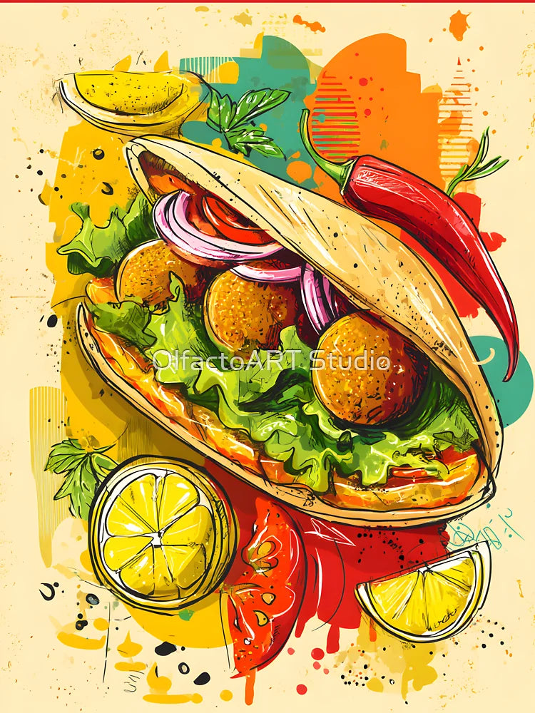 Falafel Stuffed Pita with Lemon and Chili in a Burst of Colorful Street Food Energy Classic T-Shirt