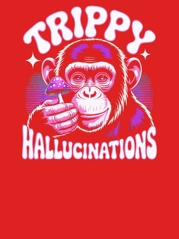 Psychedelic Trippy Chimpanzee with Magic Mushroom – Retro Neon Hallucination Art for Ravers & Festival Lovers Classic T-Shirt