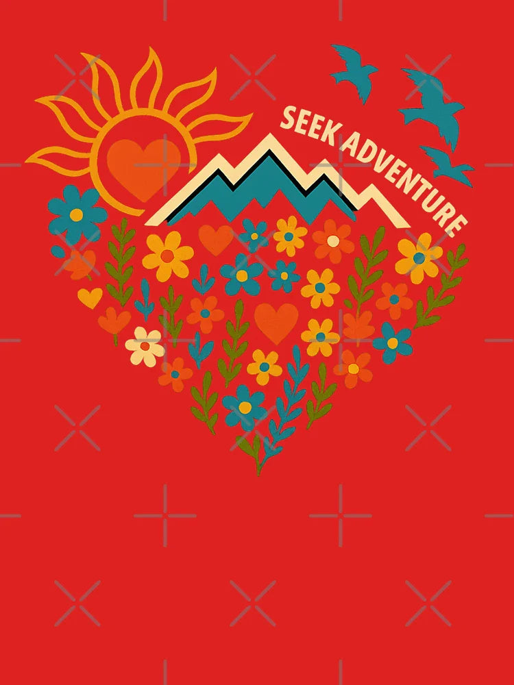 Seek Adventure Retro Nature Heart | Colorful Hiking & Camping Design Classic T-Shirt