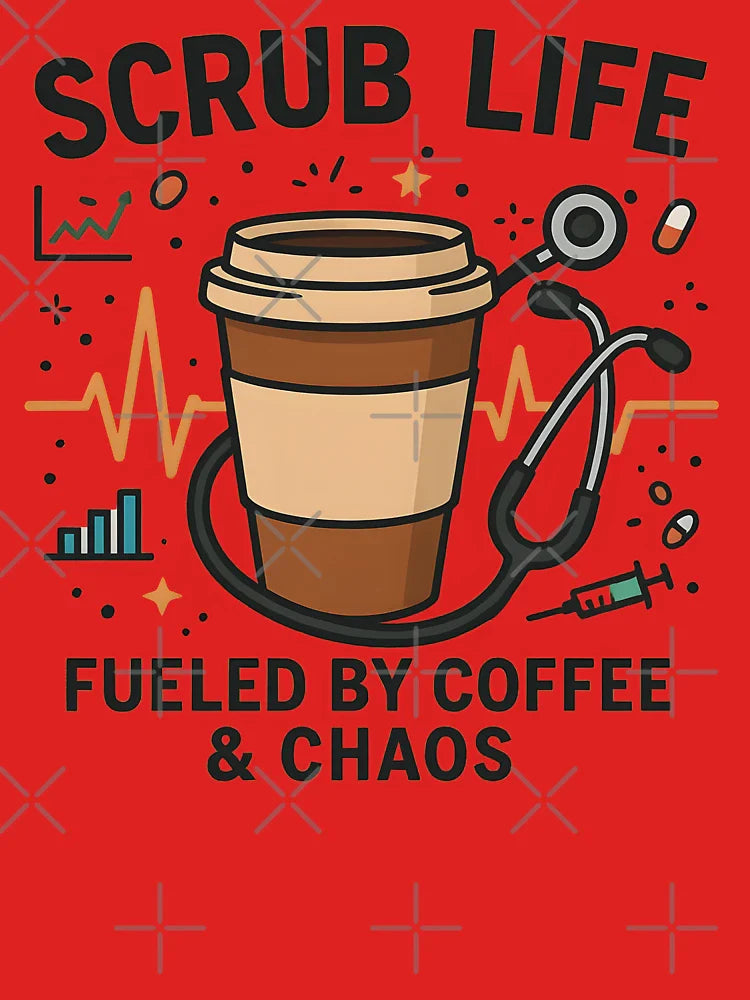 Scrub Life Nurse Week Design | “Fueled by Coffee & Chaos” | Funny Nurse Gift | Stethoscope Coffee Cup Vector Classic T-Shirt