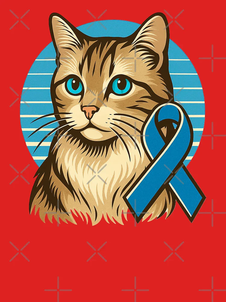Retro Cat with Blue Awareness Ribbon – Support & Love Symbol Classic T-Shirt