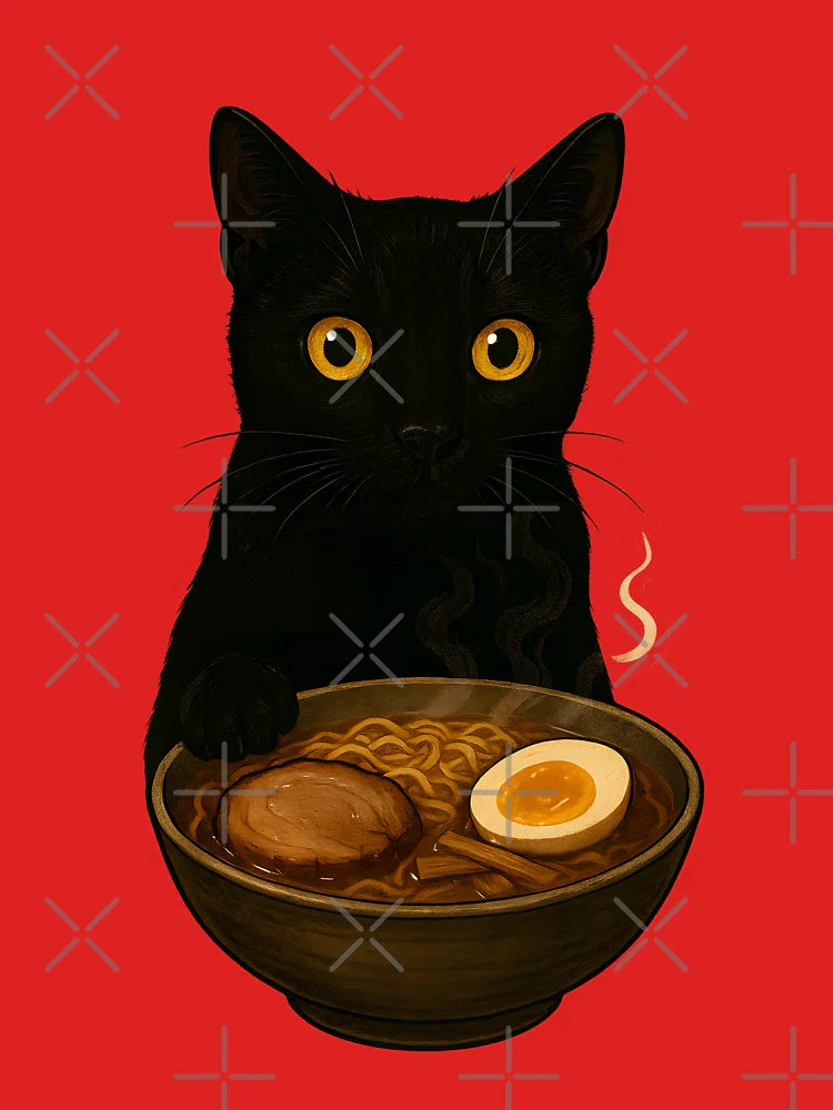 Midnight Ramen Cat – Sleek Black Cat with Steaming Bowl of Ramen Classic T-Shirt