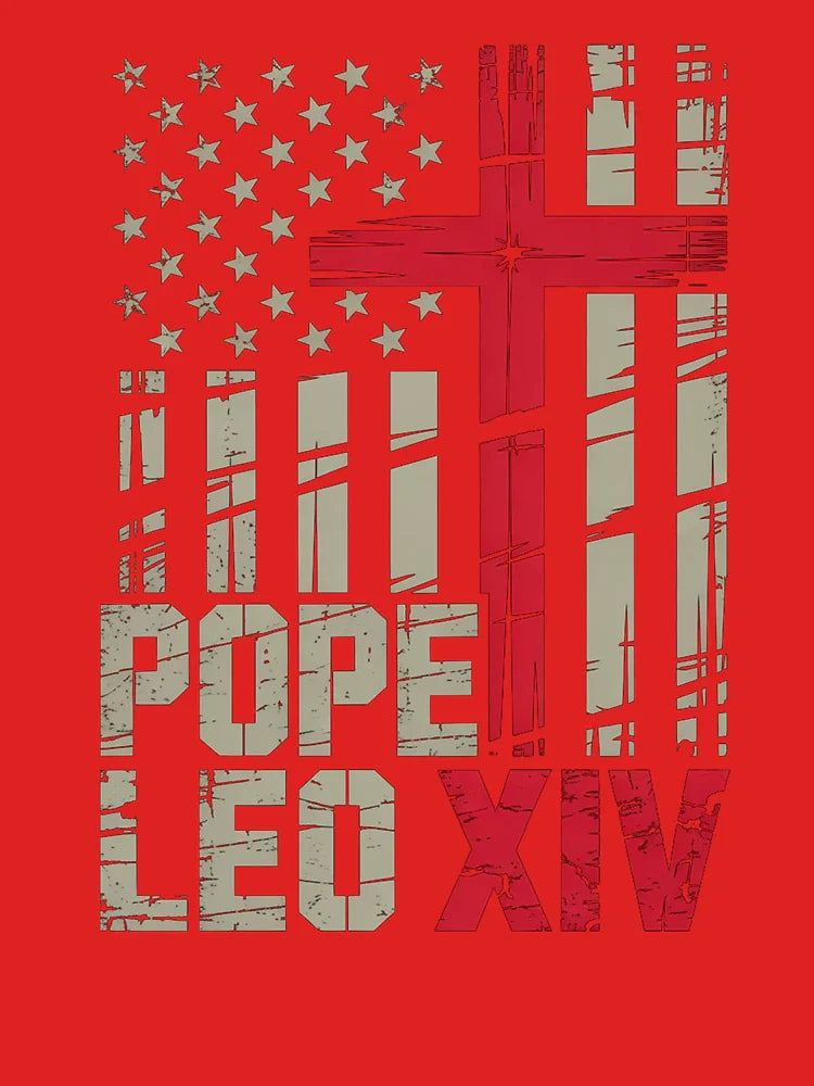 Pope Leo XIV American Flag Christian Cross T-Shirt | Patriotic Faith Tee Classic T-Shirt