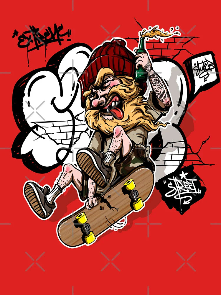 Old Man Skateboarding, Beer in Hand Classic T-Shirt