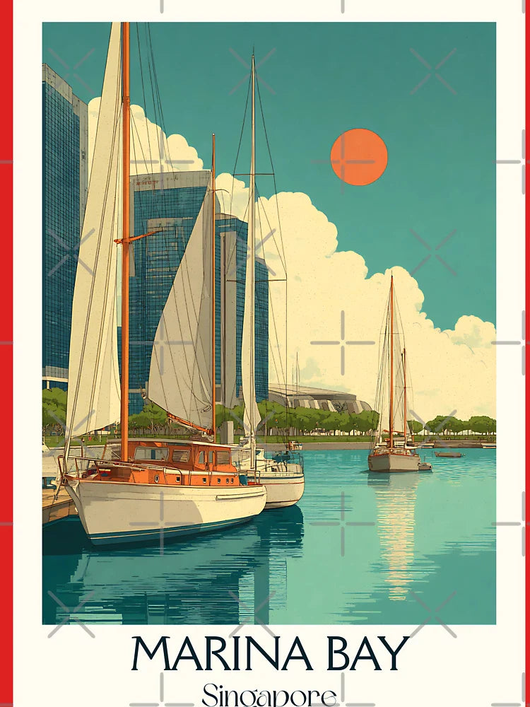 Marina Bay Poster – Iconic Sailboats & Sunset Skyline Classic T-Shirt